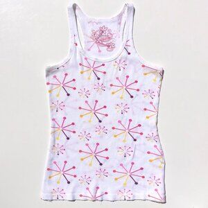 Kirra cotton tank top women M white atomic print ribbed racerback scoop neck